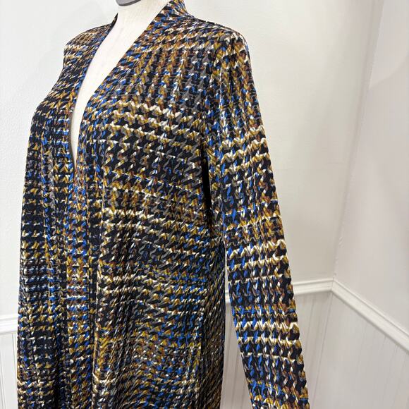 Susan Graver 1X Duster Cardigan Sweater Slinky Knit Career Pockets Houndstooth - Picture 9 of 10